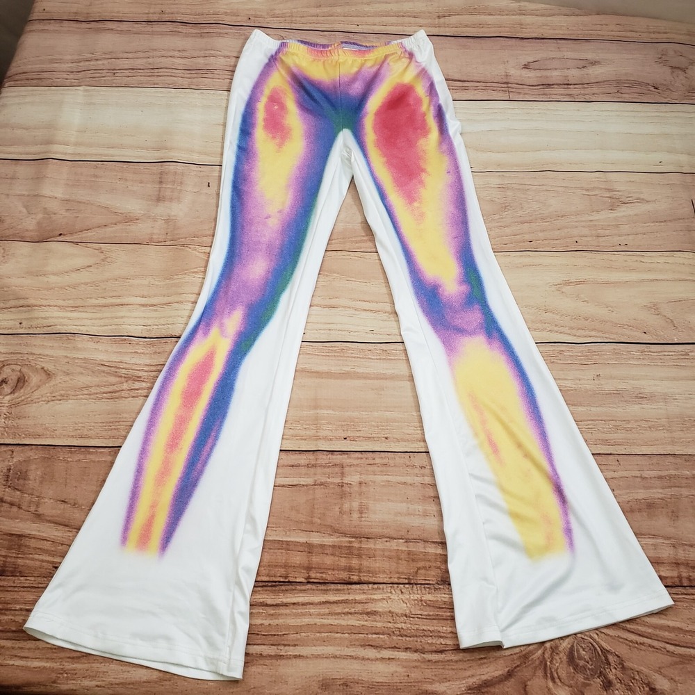 SheIn Pants Womens Small White‎ Purple Flared Leggings Stretch Infrared Body
